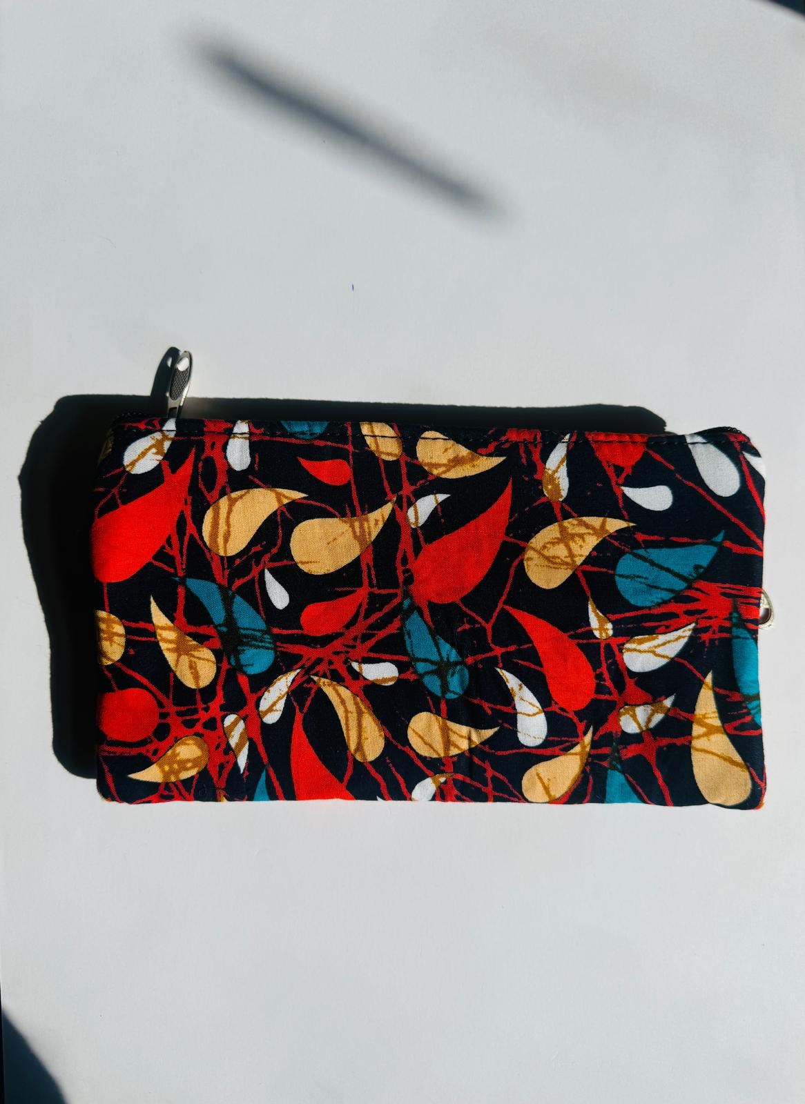 Handmade Double Zip Fabric Pouch - Kora Flame