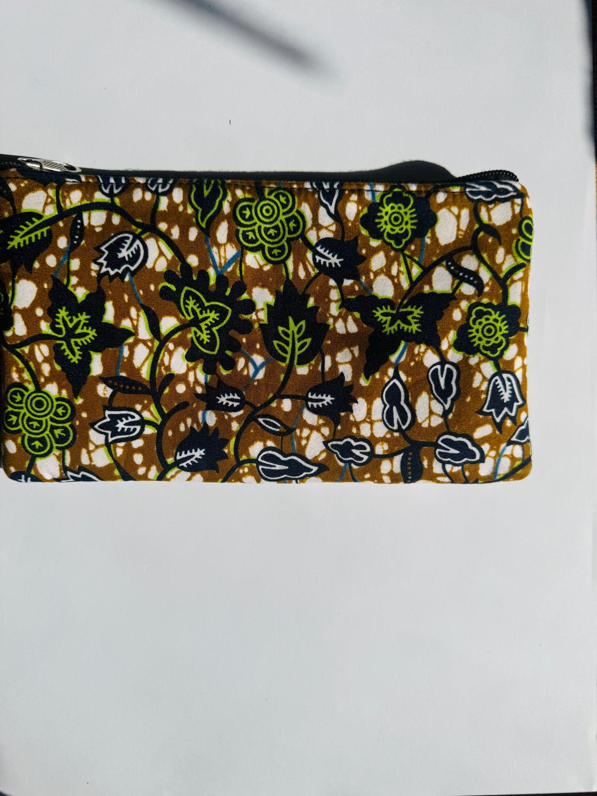 Handmade Double Zip Fabric Pouch - Lime Green Print